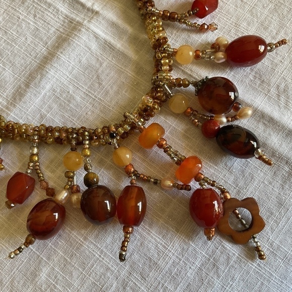Hand made Carnelian Beds/Pearl Beatiful Necklace New - Picture 4 of 10